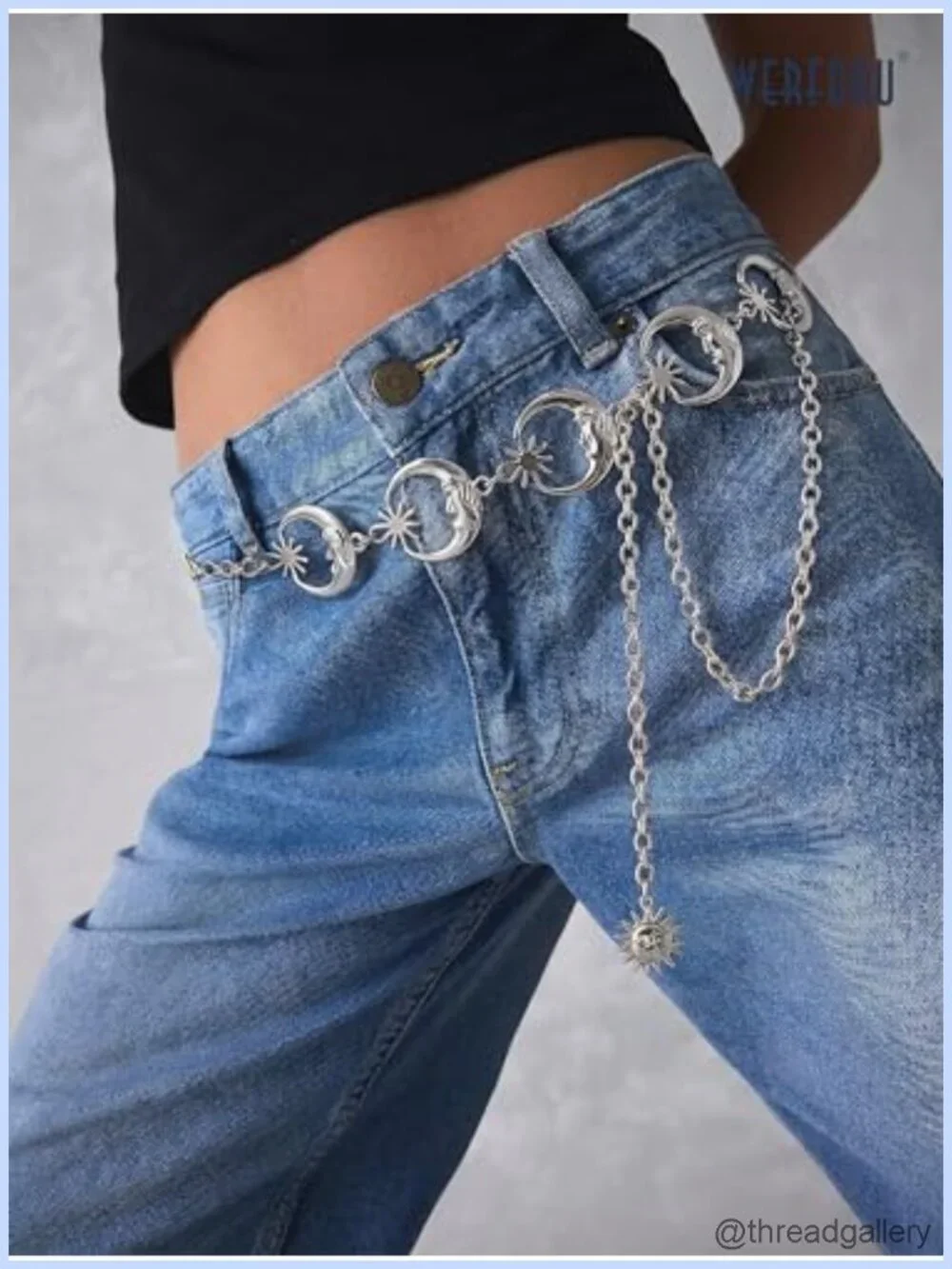 Women's Adjustable Metal Chain Waist Belt Moon Star Sun Boho Western